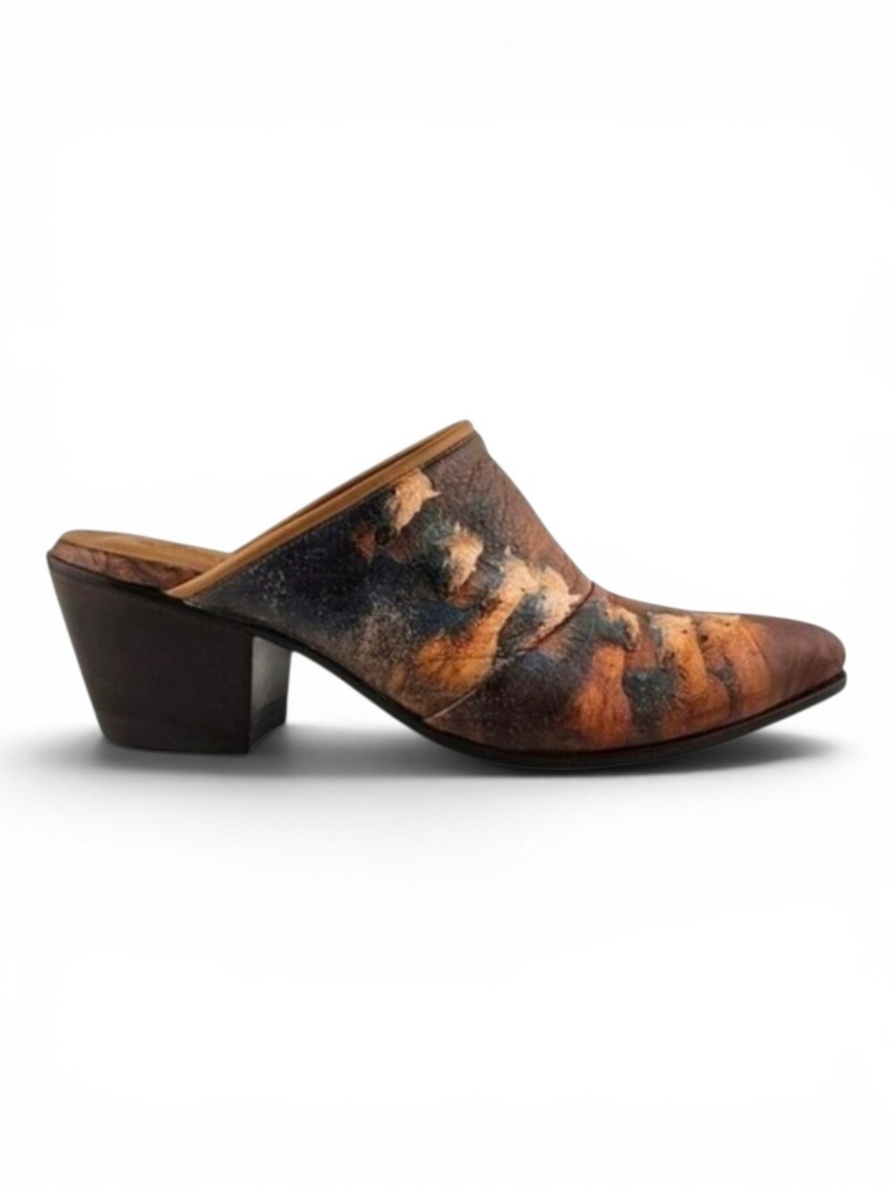 Icon Shoes Women's Brown Tooled Art Print Heeled Mule Clog Sandal 7